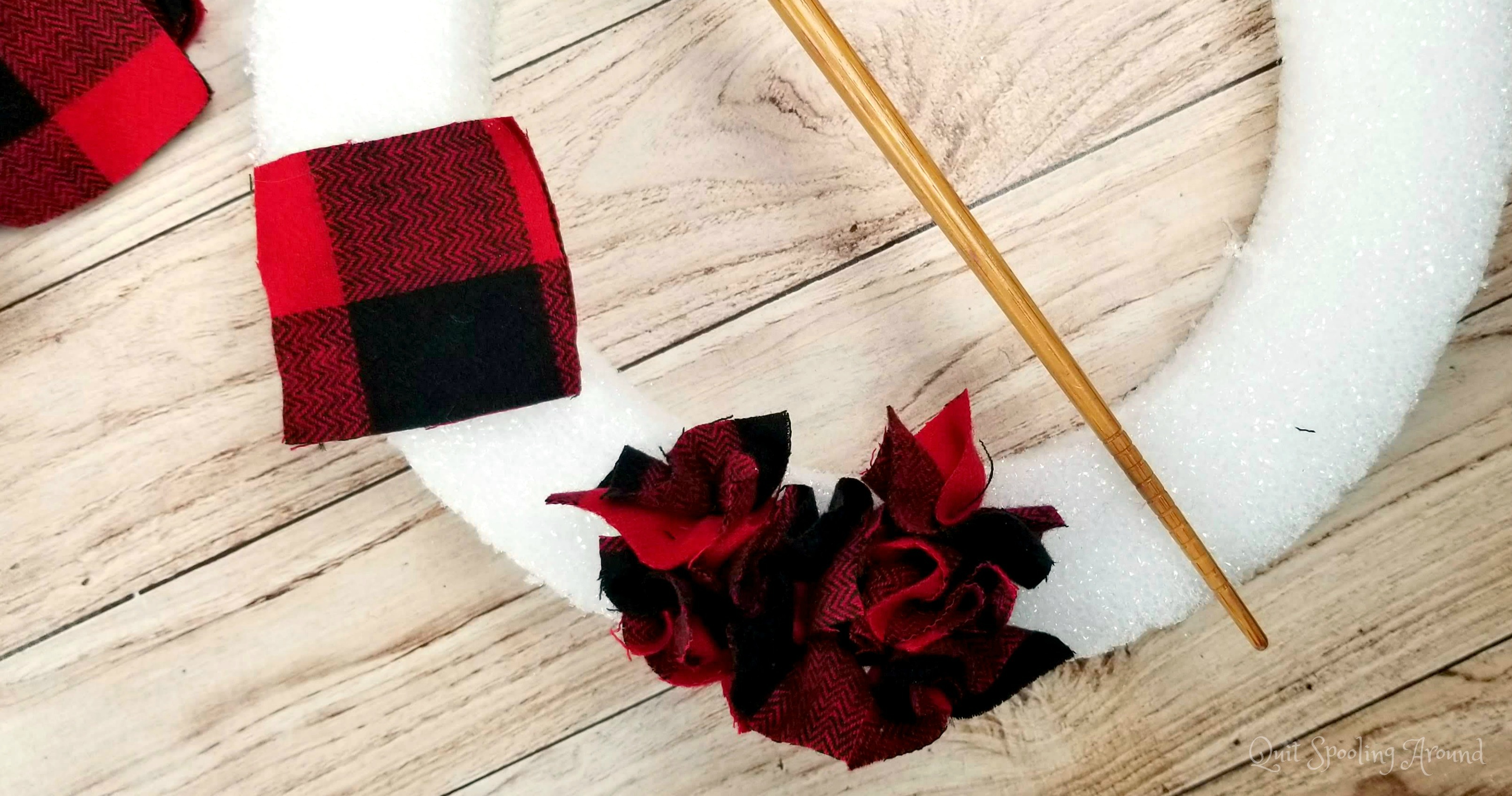 Rag Wreath - add fabric to foam wreath
