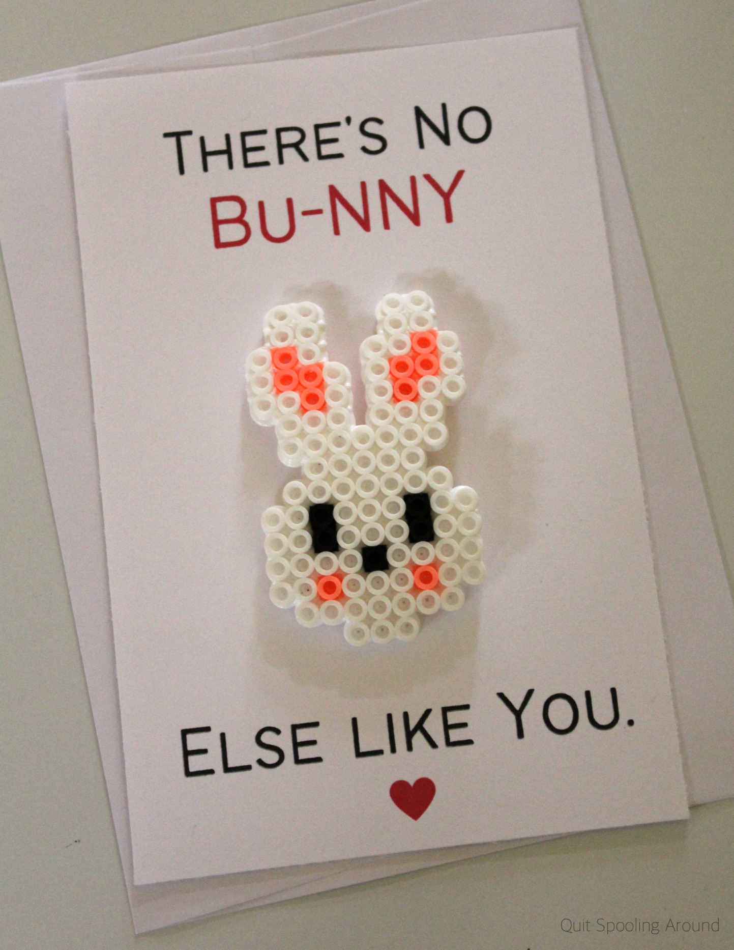 Bunny Perler Bead Pun Card - Quit Spooling Around