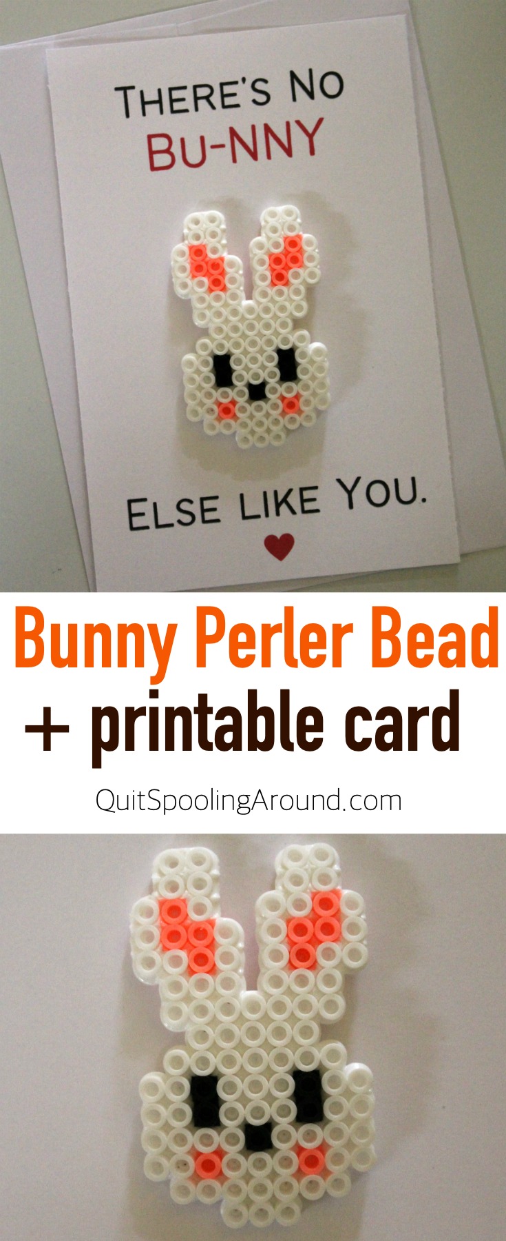 Bunny Perler Bead Pun Card - Quit Spooling Around