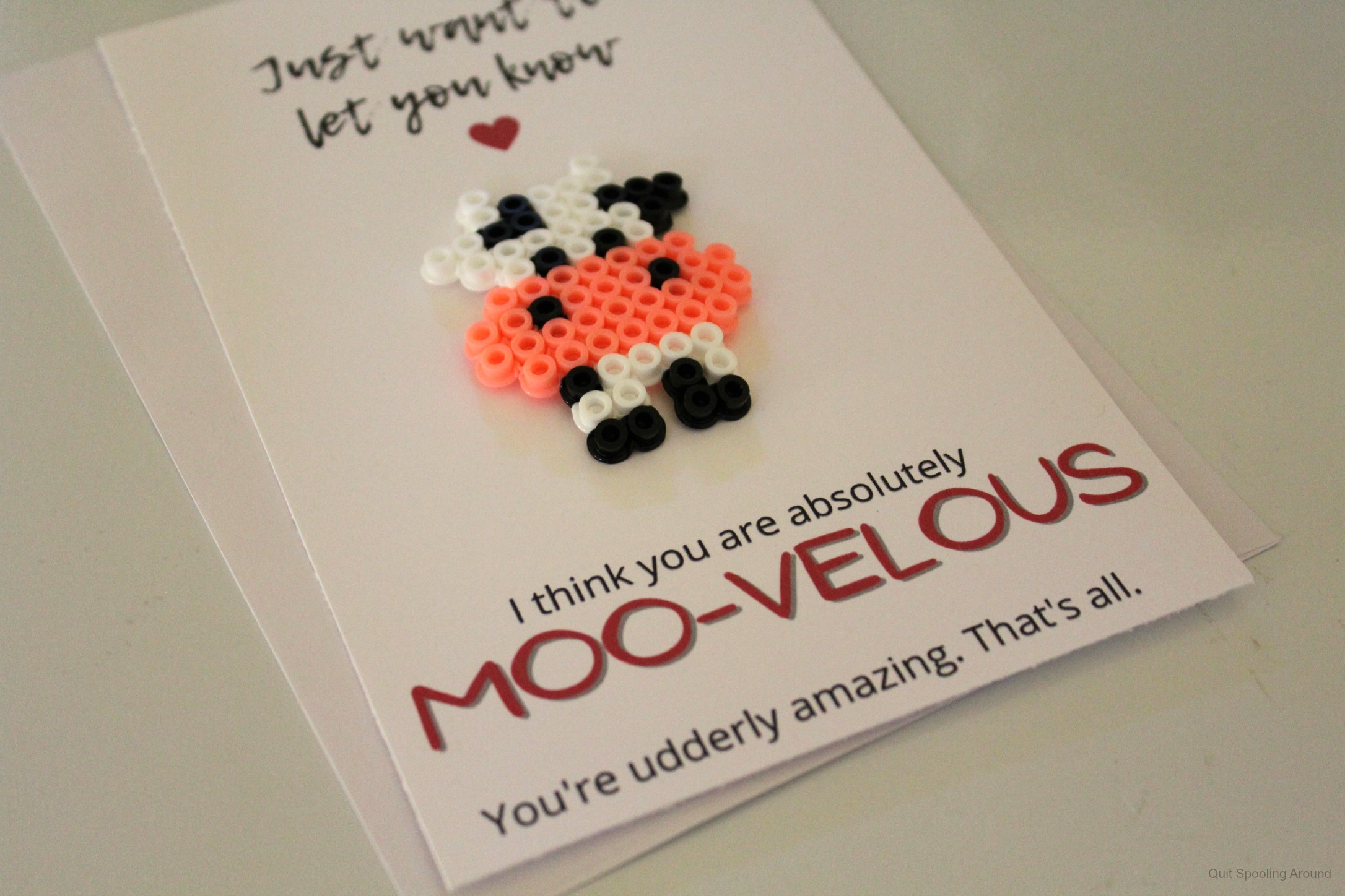 Cow Perler Bead Love Pun Card - Quit Spooling Around