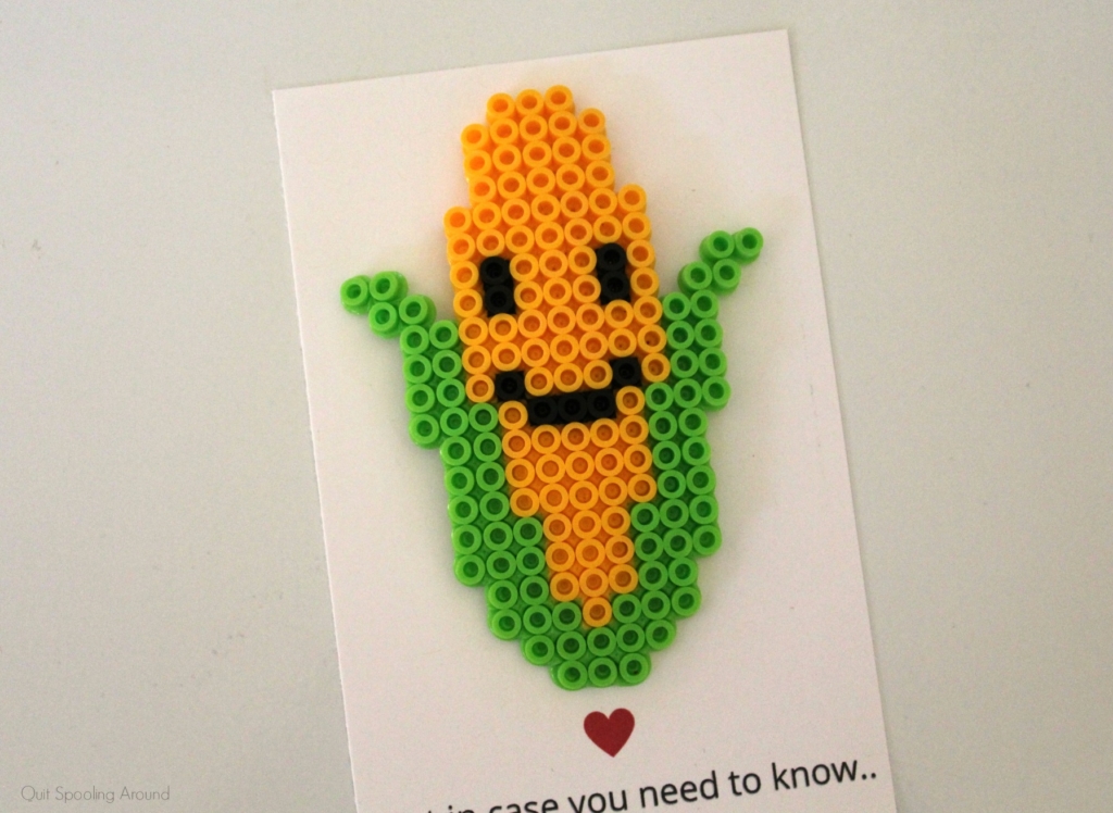 Sweet Corn Perler Bead Pun Card - Quit Spooling Around