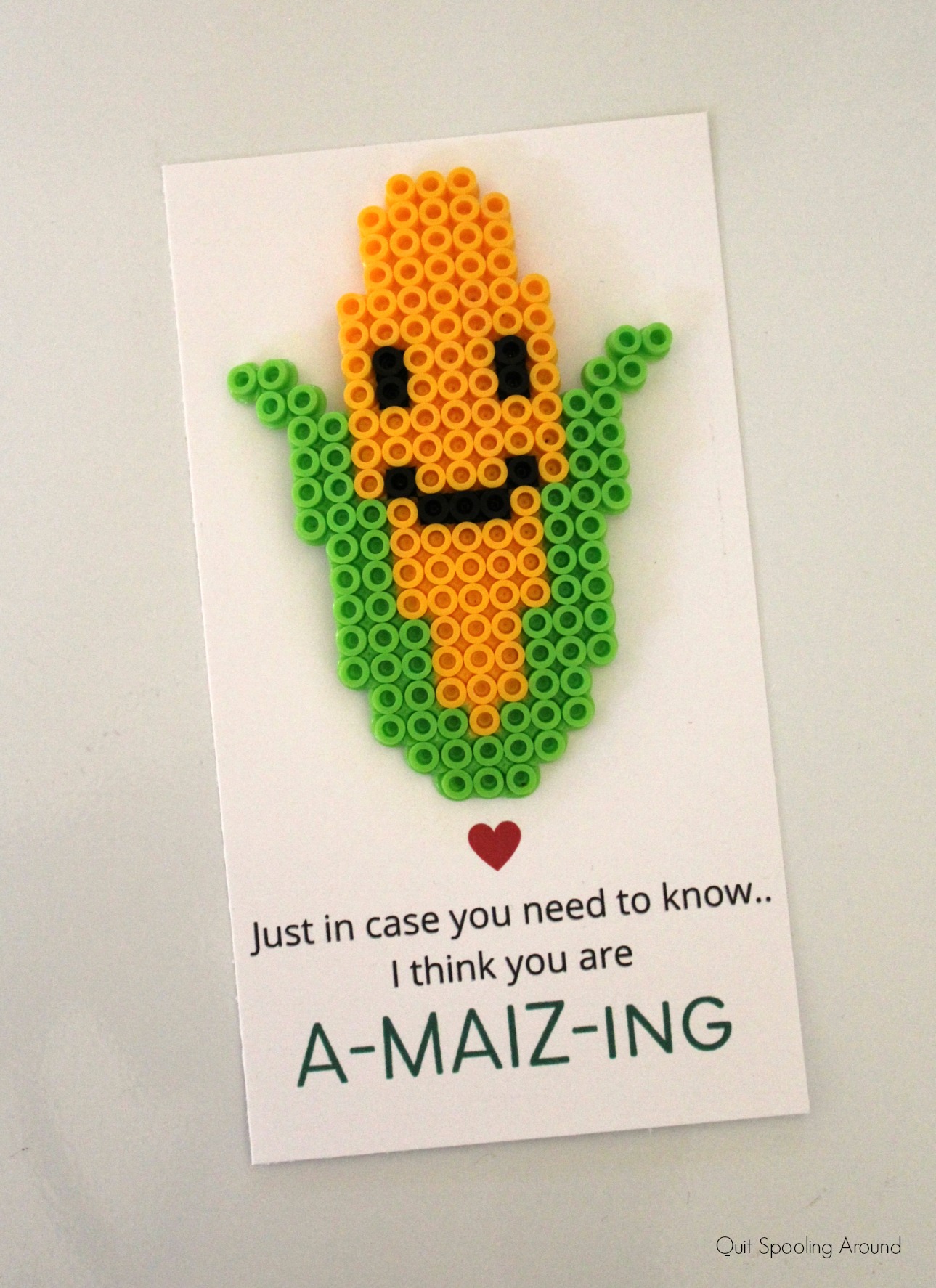 Sweet Corn Perler Bead Pun Card - Quit Spooling Around